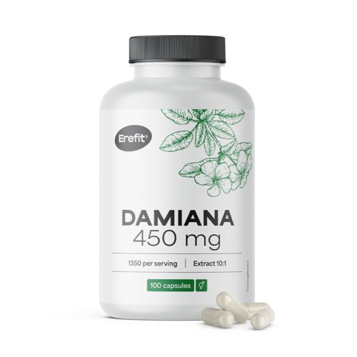 Damiana 450 mg – extrato 10:1, 100 cápsulas