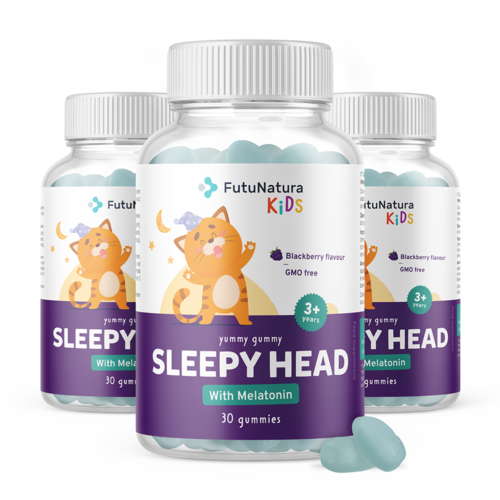 3x SLEEPY HEAD – Gomas para crianças para dormir, total de 90 gomas
