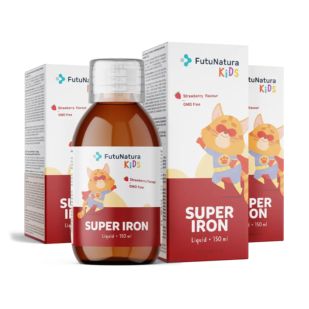Super Iron:  Ferro + Vitaminas B – Suplemento em forma líquida para crianças