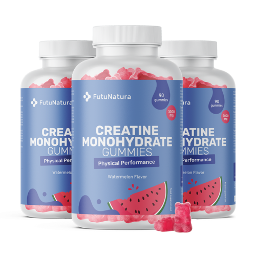 3x Monohidrato de creatina 3000 mg – melancia, total de 270 gomas
