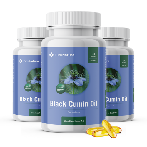 3x Óleo de cominho preto 1000 mg, total de 360 cápsulas moles