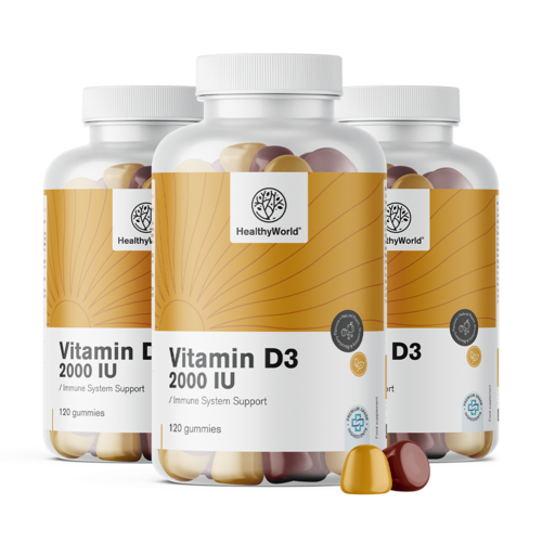 3x Vitamina D3 2000 UI, total de 360 gomas