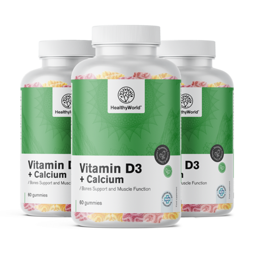 3x Vitamina D3 + Cálcio, total de 180 gomas