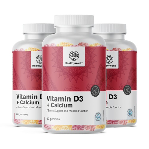 3x Vitamina D3 + cálcio – gomas para músculos, ossos e dentes, total de 180 gomas