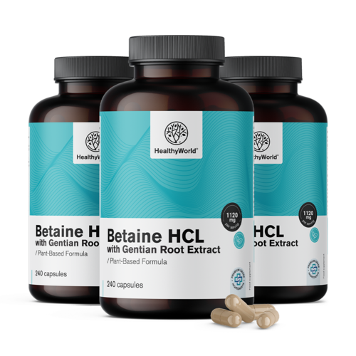 3x Betaína HCL 1120 mg, total de 720 cápsulas