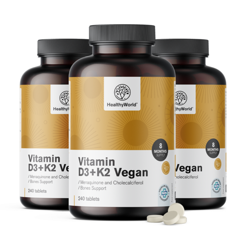 3x Vitamina vegan D3+K2, total de 720 comprimidos