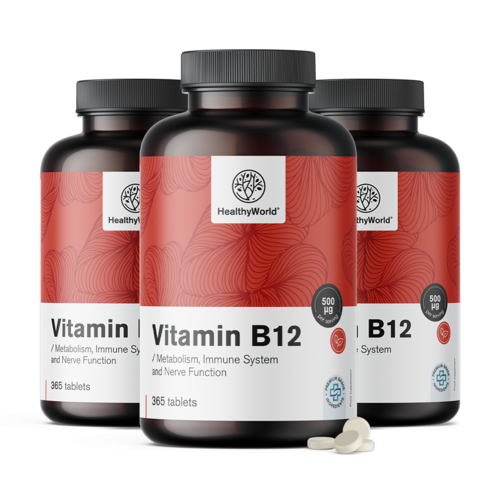3x Vitamina B12 500 µg, total de 1095 comprimidos