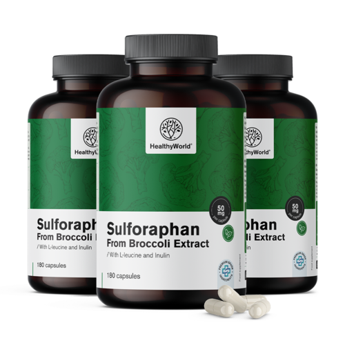 3x Sulforafano – extrato de brócolos 50 mg, total de 540 cápsulas