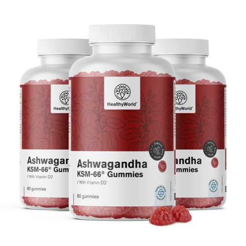 3x Ashwagandha KSM-66 300 mg, total de 180 gomas