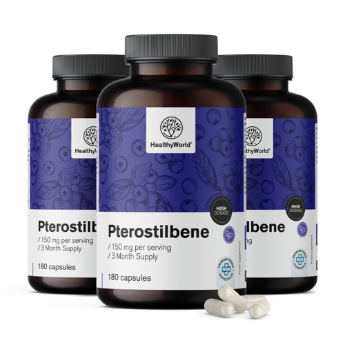 3x Pterostilbeno 150 mg, total de 540 cápsulas