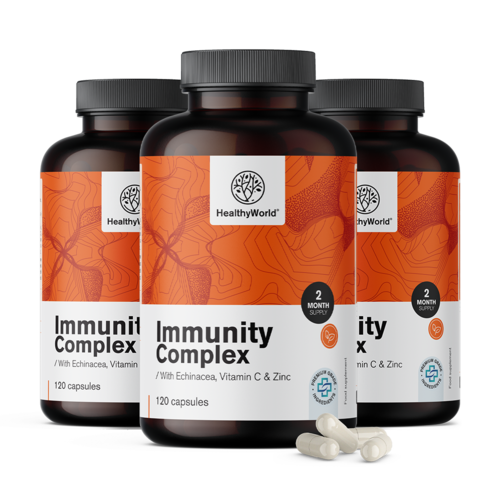 3x Immunity complex – para o sistema imunitário, total de 360 cápsulas