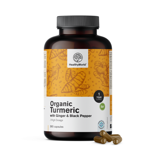 Curcuma BIO 480 mg – com gengibre e pimenta preta, 365 cápsulas