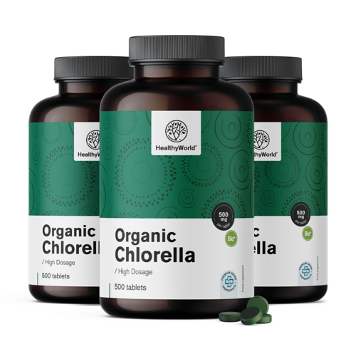 3x BIO Chlorella 500 mg, total de 1500 comprimidos