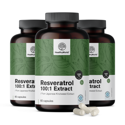 3x Resveratrol 1000 mg - extrato 100:1, total de 180 cápsulas