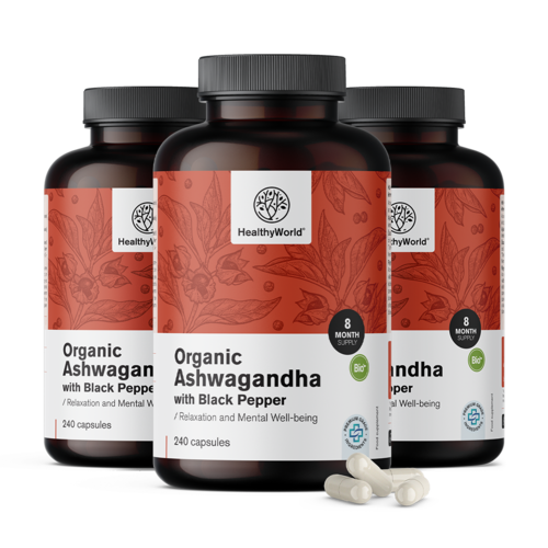 3x BIO Ashwagandha com pimenta preta, total de 720 cápsulas