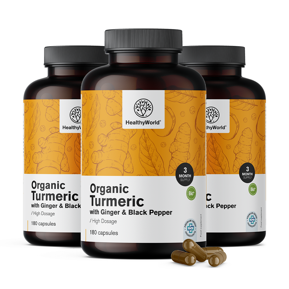 3x BIO Curcuma 1440 mg - com gengibre e pimenta preta BIO Kurkuma 1440 mg – z ingverjem in črnim poprom