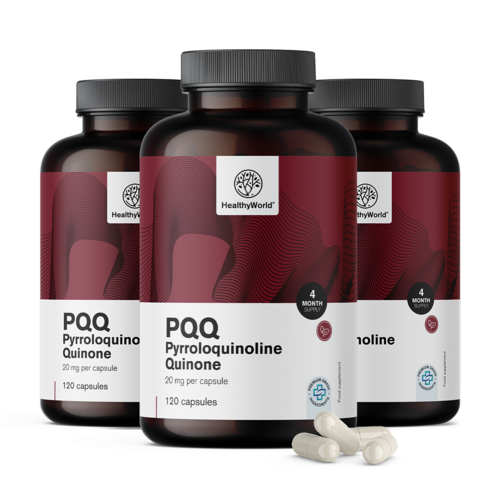 3x PQQ – Pirroloquinolina quinona 20 mg, total de 360 cápsulas