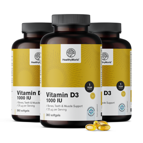 3x Vitamina D3 1000 UI, total de 1080 cápsulas moles