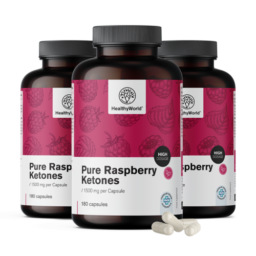 3x Cetonas de framboesa 1500 mg, total de 540 cápsulas
