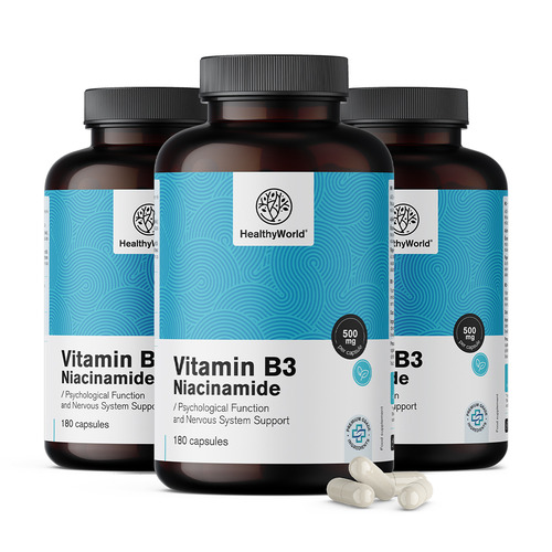 3x Vitamina B3 500 mg – niacinamida, total de 540 cápsulas