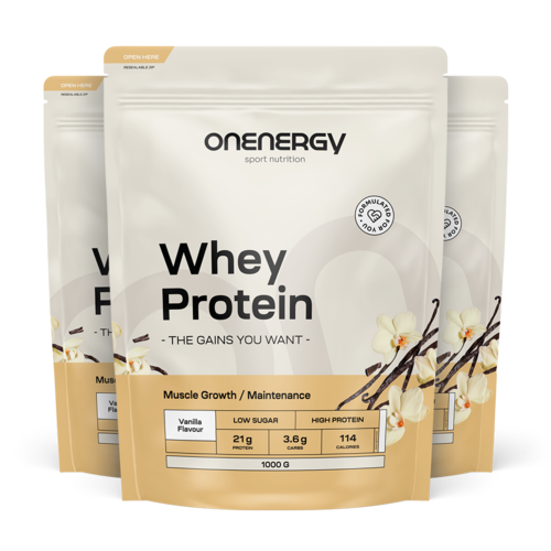 3x Proteínas de soro de leite – baunilha, total de 3000 g