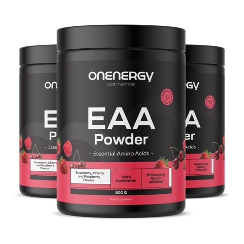 3x EAA em pó - framboesa, cereja, morango, total de 1500 g