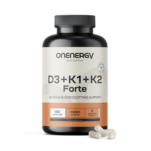 Vitaminas D3 + K1 + K2 FORTE, 180 cápsulas