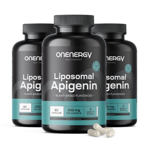 3x Apigenina lipossomal 200 mg, total de 180 cápsulas