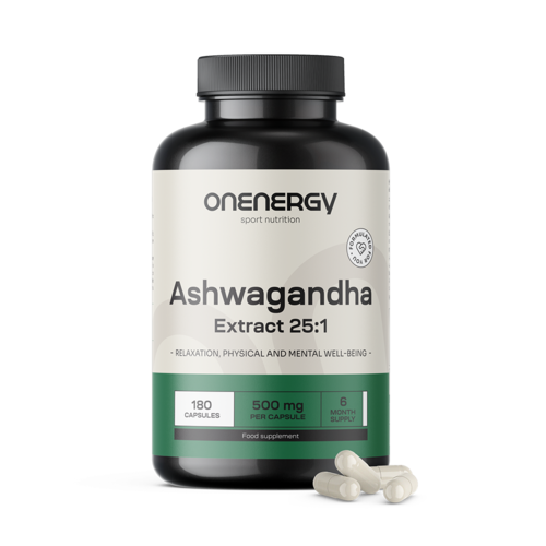 Ashwagandha 500 mg – extrato 25:1, 180 cápsulas