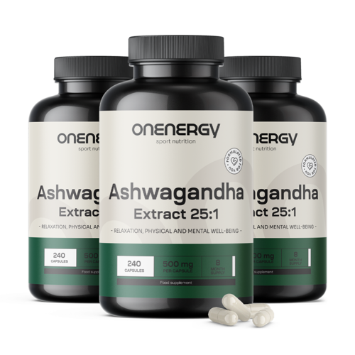 3x Ashwagandha 500 mg – extrato 25:1, total de 720 cápsulas