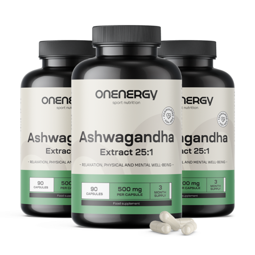 3x Ashwagandha 500 mg – extrato 25:1, total de 270 cápsulas