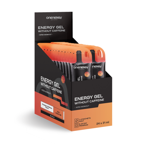 Gel energético sem cafeína – morango e banana, 24 x 31 ml