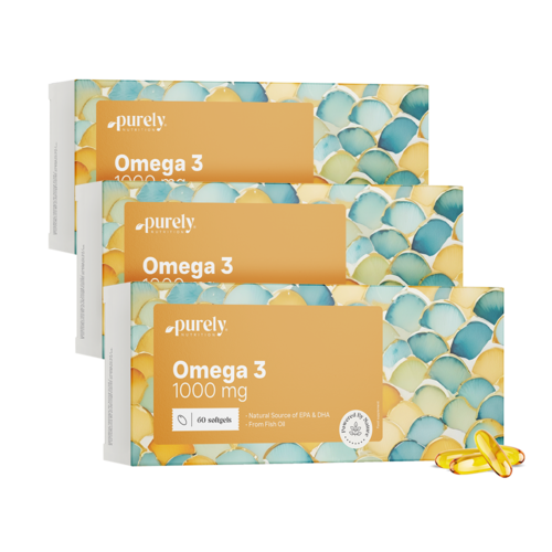 3x Ómega-3 1000 mg - de óleo de peixe, total de 180 cápsulas moles