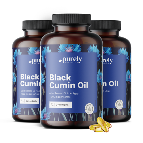 3x Óleo de cominho preto 1000 mg, total de 720 cápsulas moles