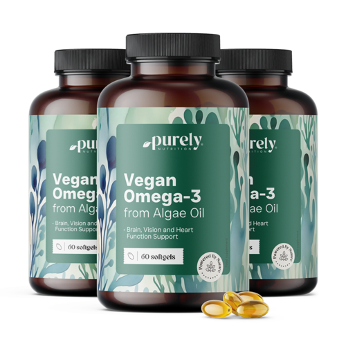 3x Ómega-3 vegan 1000 mg – de algas, total de 180 cápsulas moles
