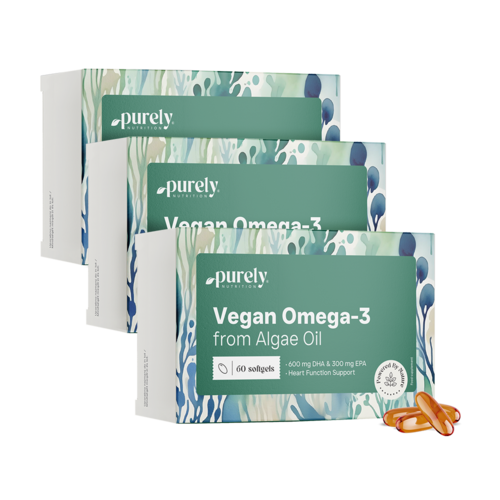 3x Ómega-3 vegan 1100 mg – de algas, total de 180 cápsulas moles