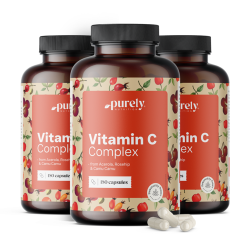 3x Complexo de vitamina C - de acerola, rosa mosqueta e camu camu, total de 540 cápsulas