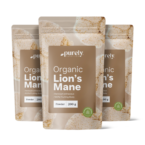 3x BIO Juba-de-leão – cogumelo em pó, total de 600 g