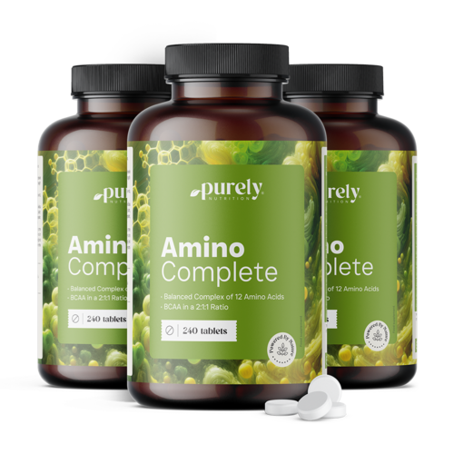 3x Amino Complete – complexo equilibrado de 12 aminoácidos, total de 720 comprimidos