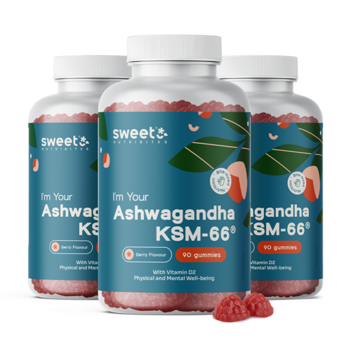 3x Ashwagandha KSM-66 300 mg, total de 270 gomas