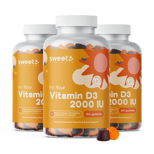 3x Vitamina D3 2000 UI, total de 450 gomas