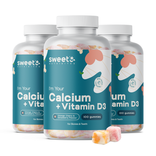 3x Cálcio + vitamina D3, total de 300 gomas