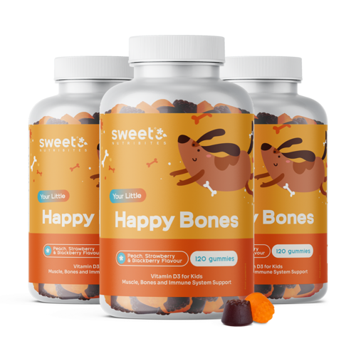 3x Happy Bones – gomas para crianças com vitamina D3, total de 360 gomas