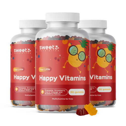 3x Happy Vitamins – gomas para crianças com multivitaminas, total de 450 gomas