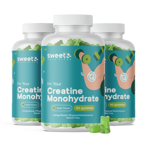 3x Monohidrato de creatina 3000 mg – maçã, total de 270 gomas